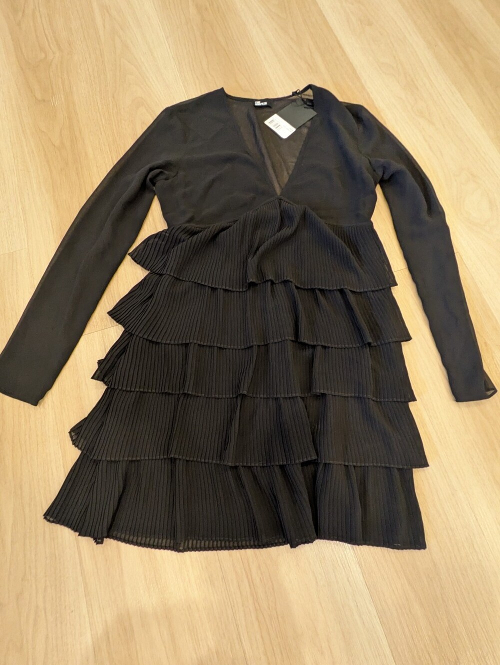 The Kooples NWT Sheer Black Tiered Mini Dress Size 1